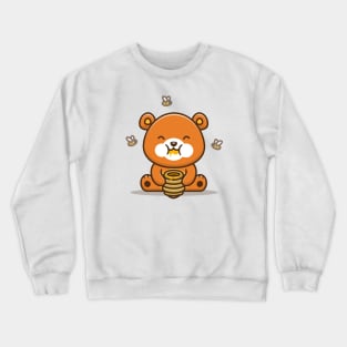 Cute Bear Eating Honey With Bee Crewneck Sweatshirt